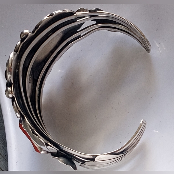 Turquoise Coral VTG Sterling Silver Southwest Signed IB 46 G Cuff Bracelet - Picture 9 of 16